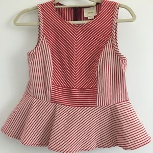 Anthropologie Red & White Peplum Top